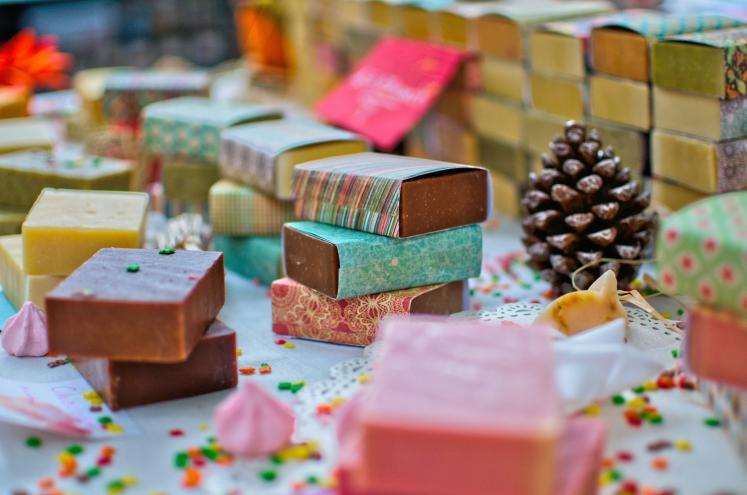 Colήful handmade soap bars stacked