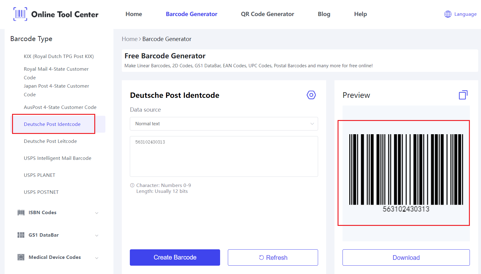 Generator γραμμωτού κώδικα Deutsche Post Identcode.png