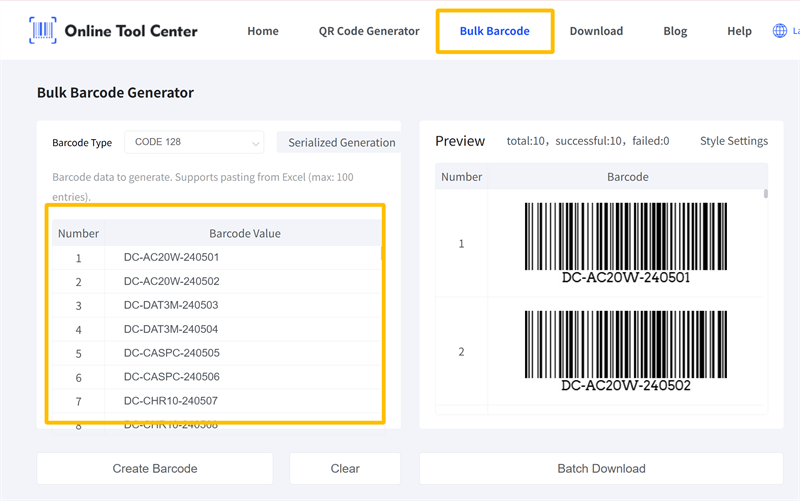 bulk barcode generator μαζική γεννήτρια γραμμικών κωδικών